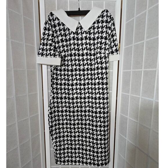 NEW! SHEIN Women Houndstooth Print Contrast Collar Bodycon Dress Size: Medium - Picture 2 of 4